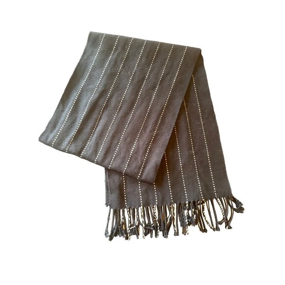 Cashmere Black Fringe Edge Scarf Made in Scotland Stripe Detail - Picture 1 of 4